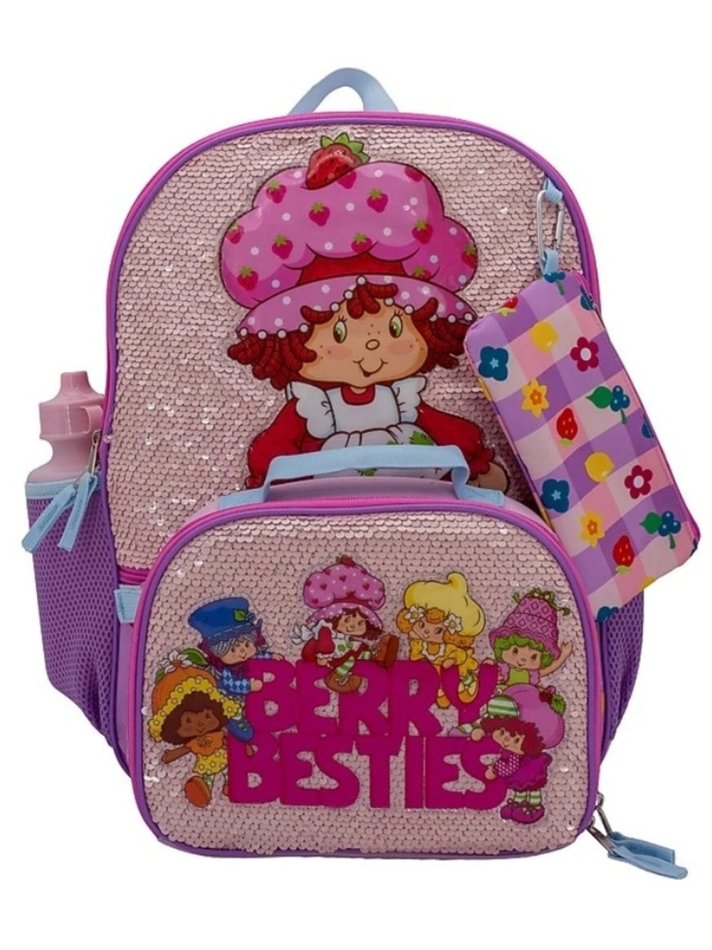 Strawberry Shortcake Backpack Set 5pc Girls Pink Sequin Lunch Bag School New